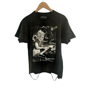 Lady Gaga - “Joanne” - Playing Piano - Black Distressed Cotton T-Shirt Size L